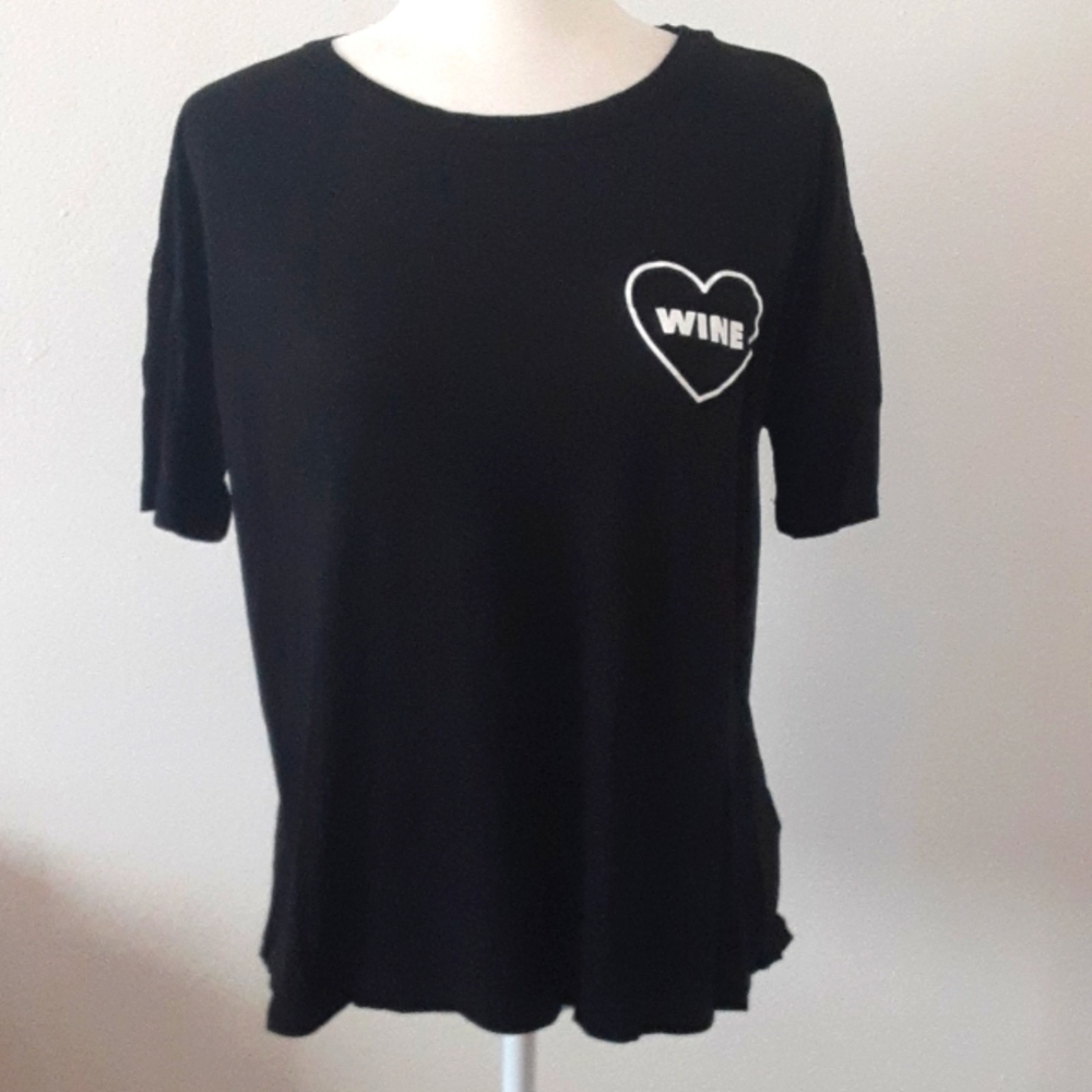 LOS ANGELES LA TRADING HEART WINE ONE SIZE BLACK MIMI TEE SHIRT M/L NWOT